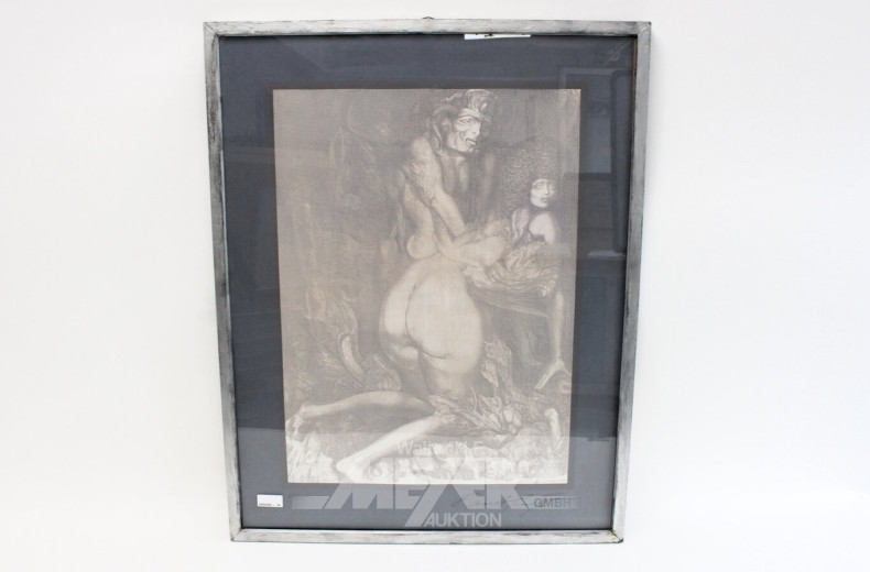 Lithografie "Weiblicher Akt mit Dämon"