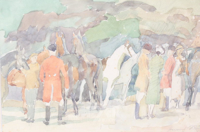 Aquarell "Heuernte" u. "Jagdgesellschaft"