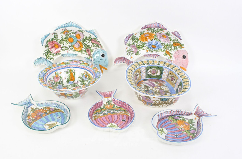 Handbemaltes Fischservice, 16-tlg.