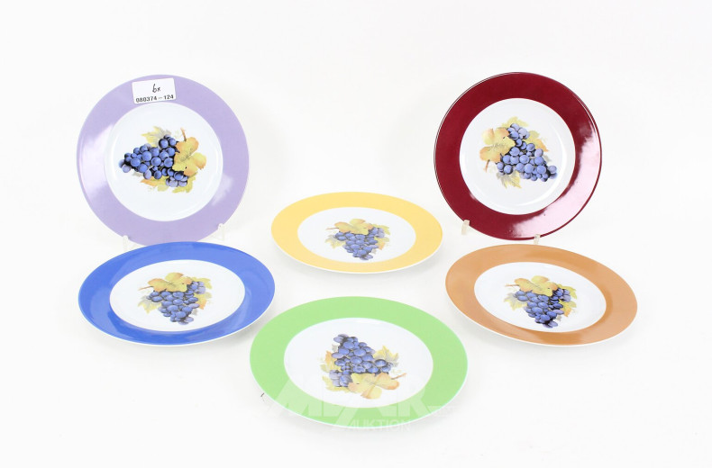 6 Bunte Desserteller mit Weintrauben-Motiv