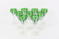9 Grüne Kristallgläser mit floraler Goldbordüre