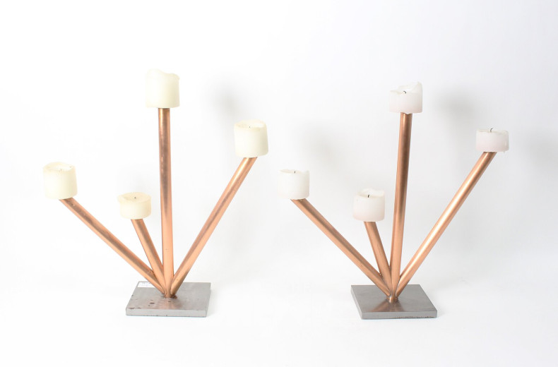 Paar 4-flammige Kerzenleuchter aus Kupfer
