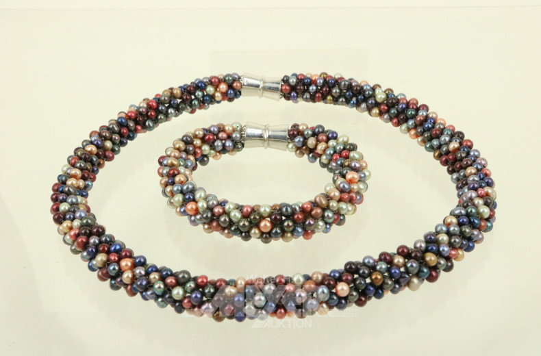 2-tlg. Schmuck-Set, best. aus Collier und Armband mit bunten Süßwasserperlen