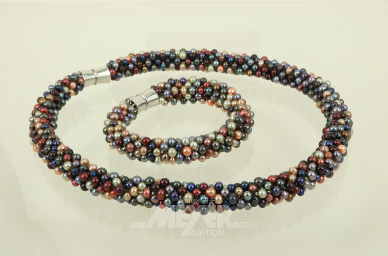 2-tlg. Schmuck-Set, best. aus Collier und Armband mit bunten Süßwasserperlen