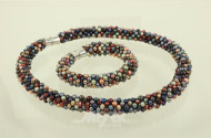 2-tlg. Schmuck-Set, best. aus Collier und Armband mit bunten Süßwasserperlen