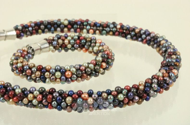 2-tlg. Schmuck-Set, best. aus Collier und Armband mit bunten Süßwasserperlen