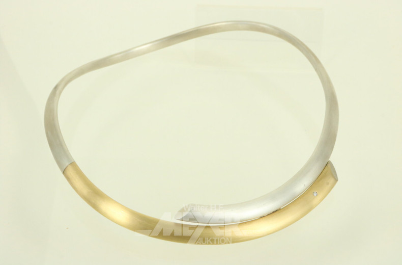 Halsreif mit kl. Brillant in 925er Silber, tlw. in 14K vergoldet
