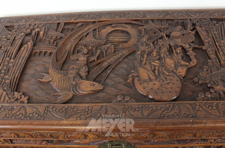Kampfer-Flachdeckeltruhe, Kerbholzschnitzereien