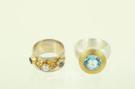 2 Ringe in 925er Silber mit Aquamarin, Perle und Teilvergoldung