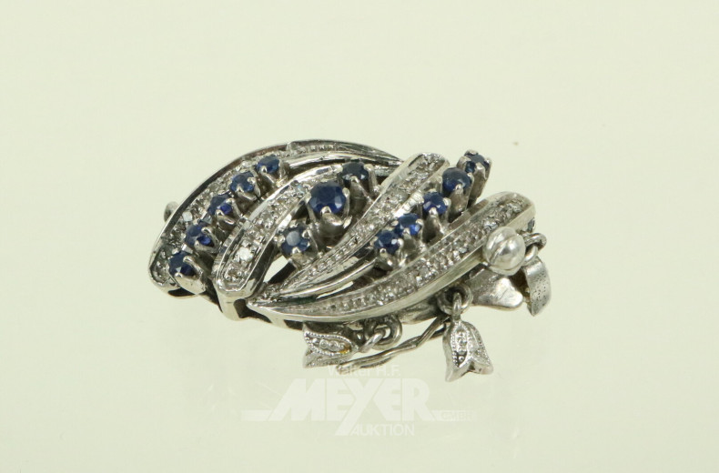 Kettenverschluss für eine 3-reihige Kette mit kl. Saphiren und Diamantrosen