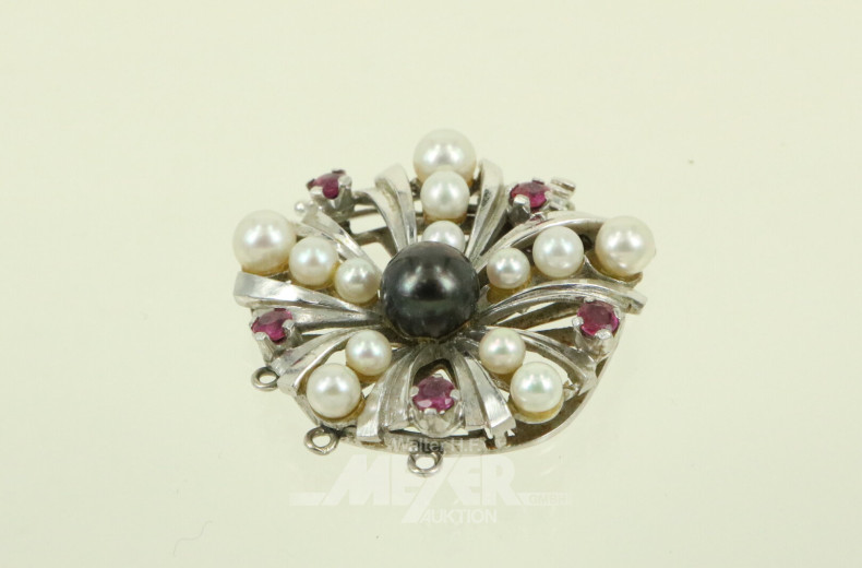 Kettenverschluss für eine 3-reihige Kette mit kl. Rubinen und Perlen