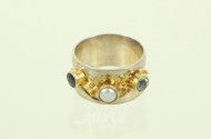 2 Ringe in 925er Silber mit Aquamarin, Perle und Teilvergoldung