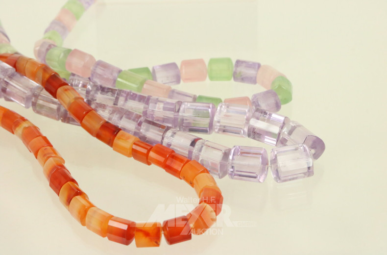 3 Perlenstränge aus facettierten Edelsteinen