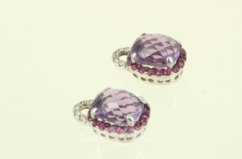 Paar kl. Anhänger mit Farbsteinen und Diamant-Besatz