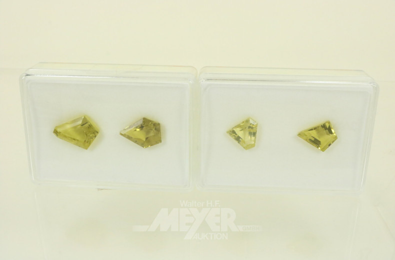 4 Facettierte Zitronenquarz-Edelsteine, Fantasieschliff
