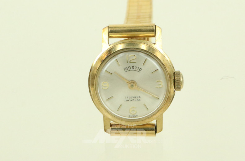 kl. Damenarmbanduhr 585er GG mit Ansatzband GG 750