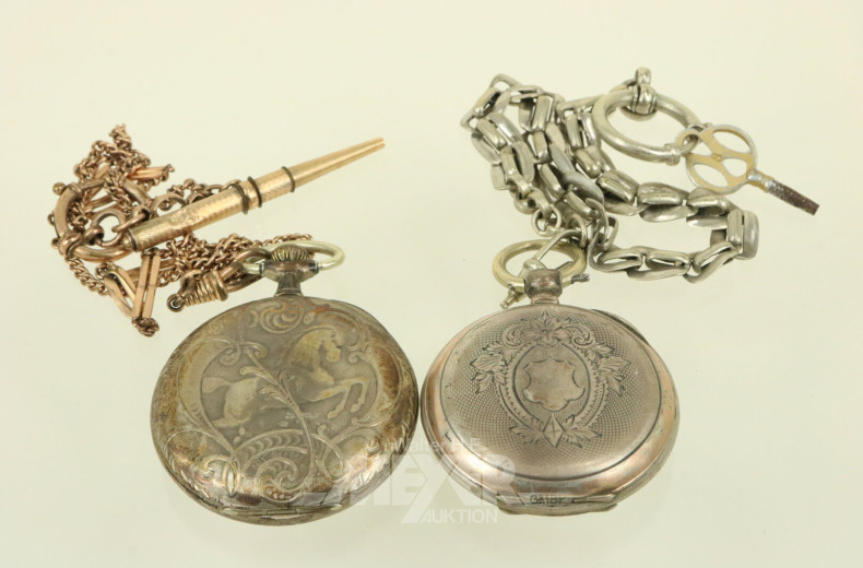 2 Taschenuhren mit Uhrenkette