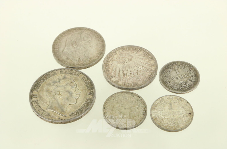 6 Münzen Dt. Kaiserreich und Deutsches Reich