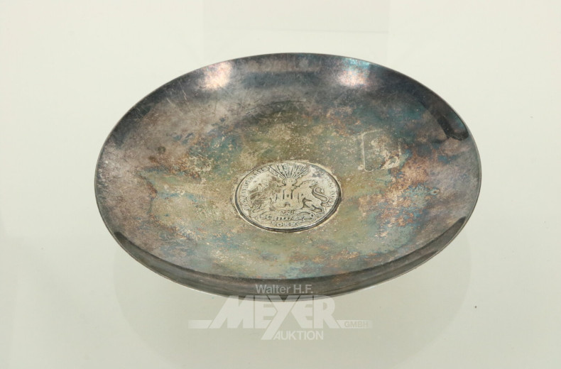 Silberschale mit eingearbeiteter, historischer Münze