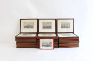 48 Stahlstiche mit Landschaftsdarstellungen im Mahagonirahmen
