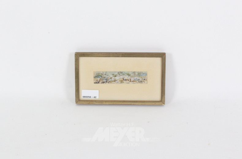 Indopersische Miniaturmalerei 'Reiterspiel' auf Bein