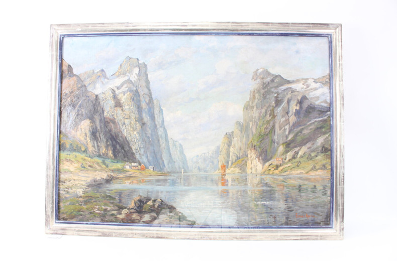 Gemälde "Gebirgstal mit See"