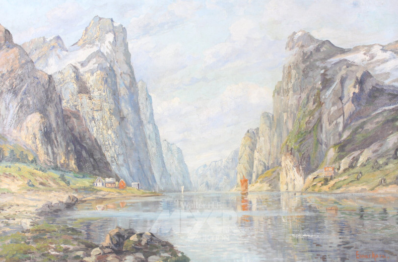 Gemälde "Gebirgstal mit See"