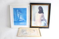 3 versch. Bilder/Drucke, "weibl. Aktdarstellungen"