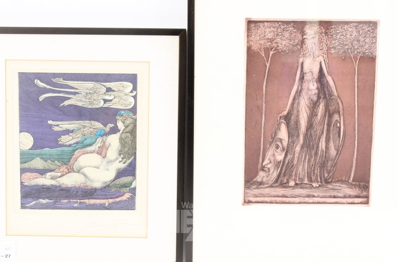 2 Farbserigraphien 'Die Bachnymphe' und 'Flora Okuli'