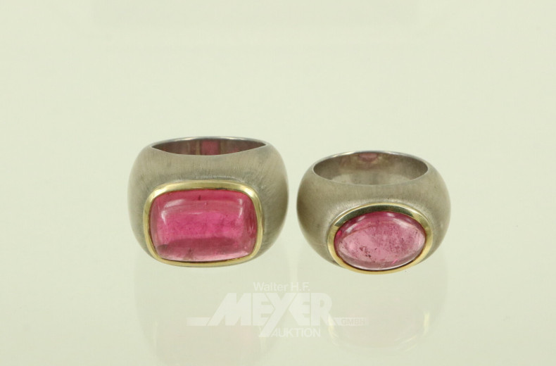 2 Ringe in 925er Silber mattiert, mit Turmalin und 18K Teilvergoldung