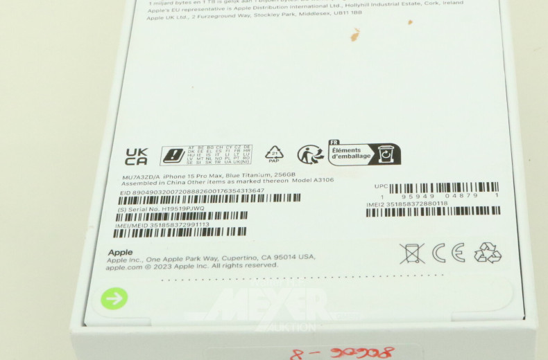Smartphone APPLE iPhone 15 Pro Max, Blue Titanium