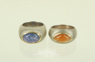 2 Ringe in 925er Silber mattiert, mit Tansanit und Mandarin-Granat, sowie 18K Teilvergoldung