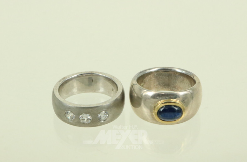 2 Ringe in 925er Silber, mit Saphir und Zirkonia