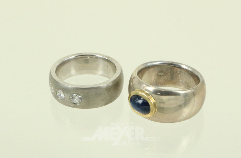 2 Ringe in 925er Silber, mit Saphir und Zirkonia