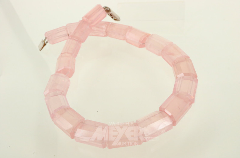 Gewichtiges Collier mit großen, facettierten Rosenquarz-Perlen, Verschluss in 925er Silber