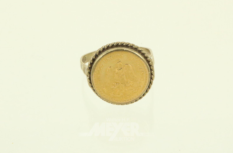 Ring in 333 GG mit Goldmünze Mexiko 2 Pesos 1945
