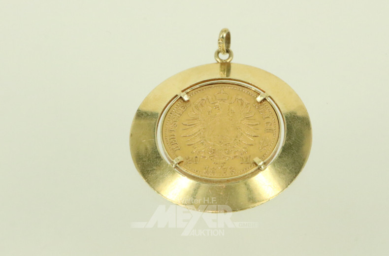 Kettenanhänger in 585 GG mit Goldmünze Preußen 20 Mark Wilhelm I. 1872