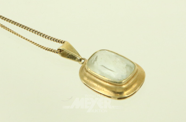 Kette 750er mit Anhänger in 585er GG besetzt mit hellblauen Farbstein (vermutl. Aquamarin)