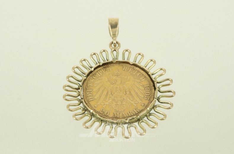 Münzanhänger, Preußen 20 Mark Wilhelm II. 1905 A