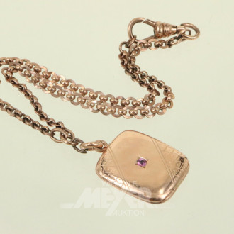 Taschenuhrenkette um 1920/30 mit Medaillon, vergoldet