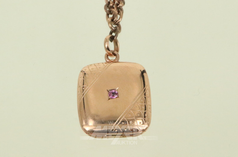 Taschenuhrenkette um 1920/30 mit Medaillon, vergoldet