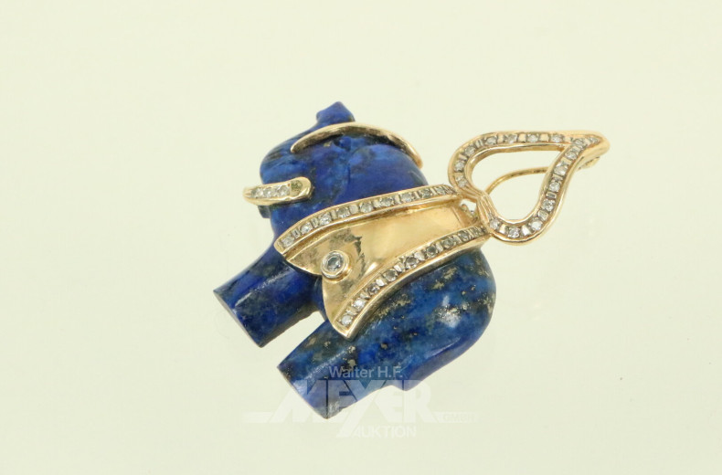 Anhänger 'Elefant' aus Lapislazuli, Details aus 585 GG mit kl. Brillanten