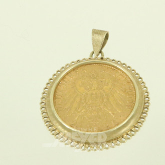 Kettenanhänger mit Goldmünze, Preußen 20 Mark Wilhelm II. 1909 A