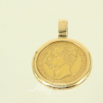 Kettenanhänger mit Goldmünze Italien 20 Lire Umberto I. 1882