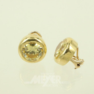 Paar Ohrstecker mit gr. gelben Farbstein