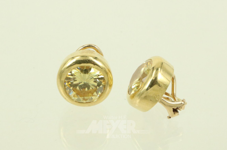 Paar Ohrstecker mit gr. gelben Farbstein