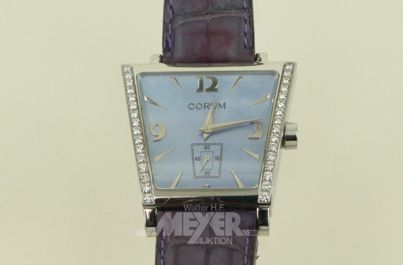 Damenarmbanduhr 'Big Trapeze' mit Zentralsekundenanzeiger u. kl. Brillanten im Rahmen