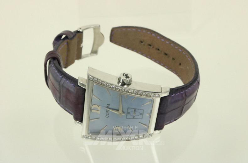 Damenarmbanduhr 'Big Trapeze' mit Zentralsekundenanzeiger u. kl. Brillanten im Rahmen