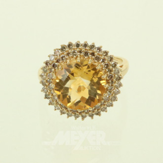 MATY Ring mit gr. Citrin, umkranzt von kl. Brillanten