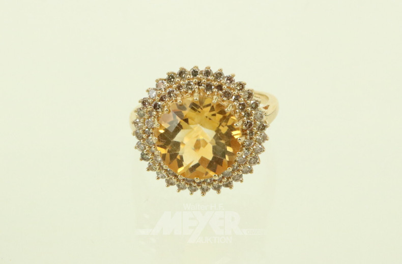 MATY Ring mit gr. Citrin, umkranzt von kl. Brillanten